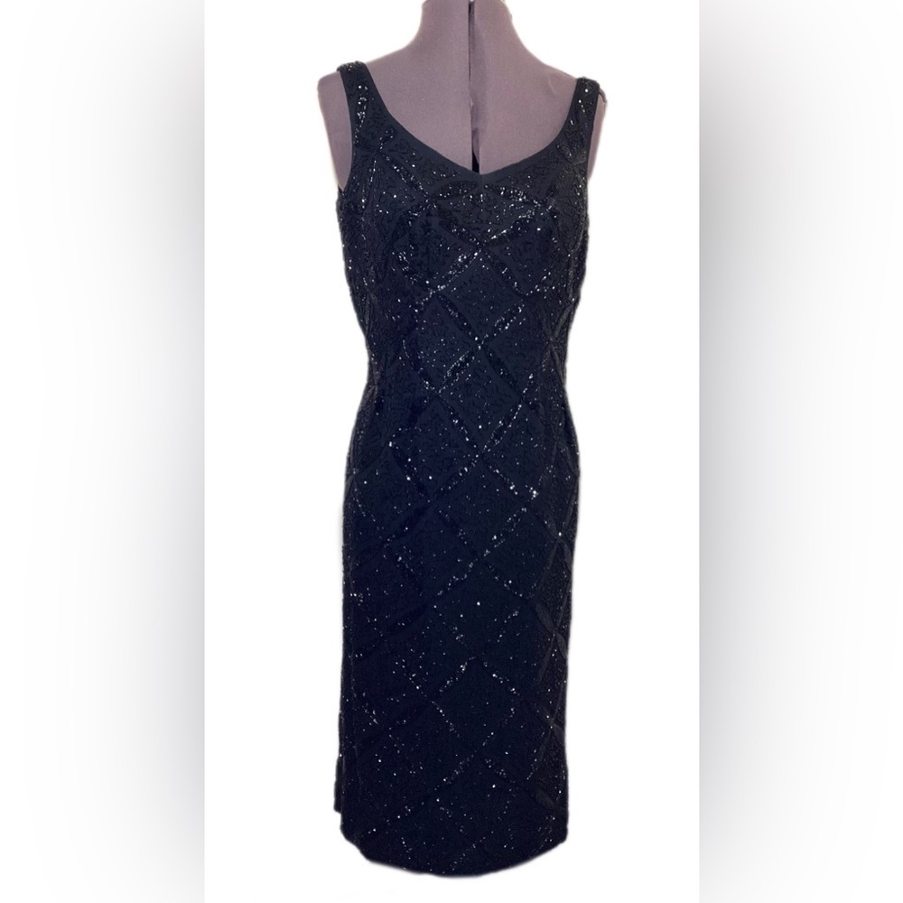 Vintage Beaded Silk Evening Gown Sz S Hemmed Formal Wedding Guest Hollywood Glam